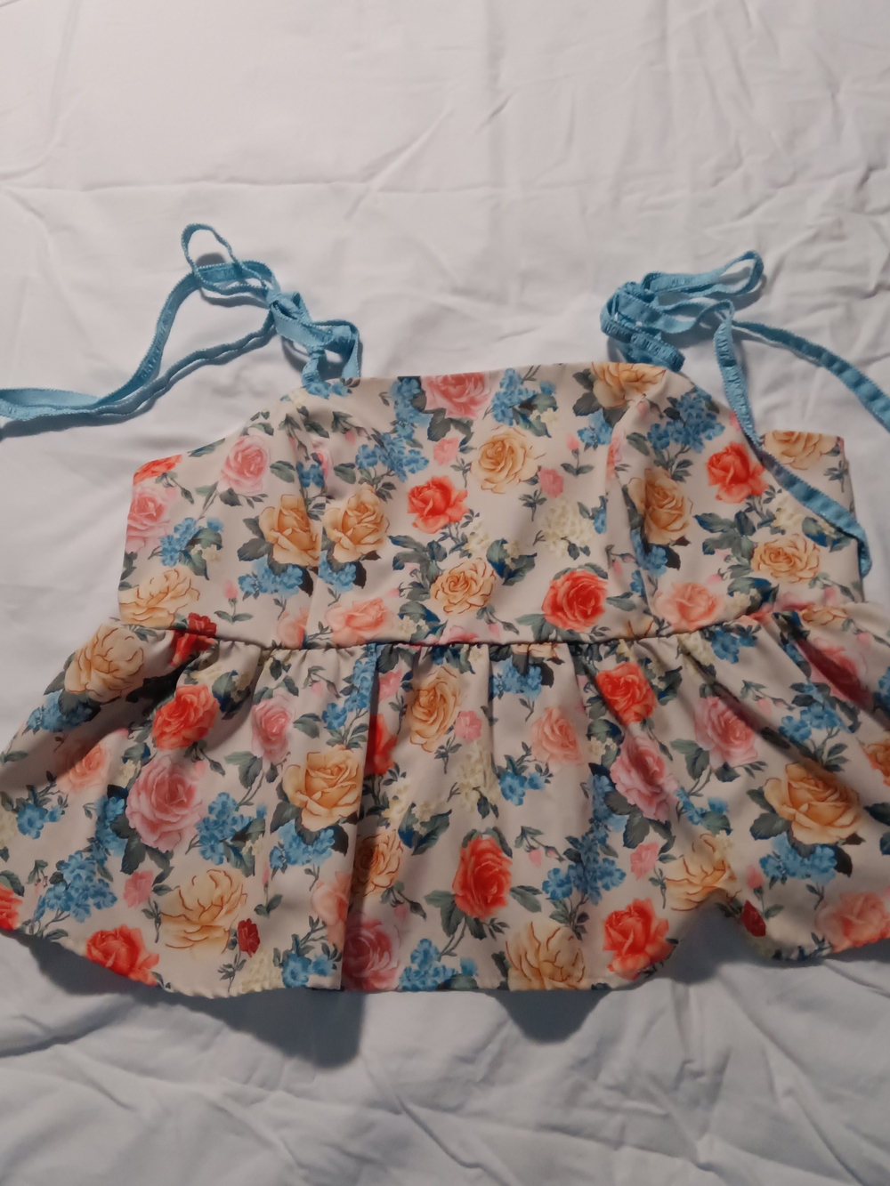 Juniors Floral Tie-Shoulder Ruffle Top - Size Lg
